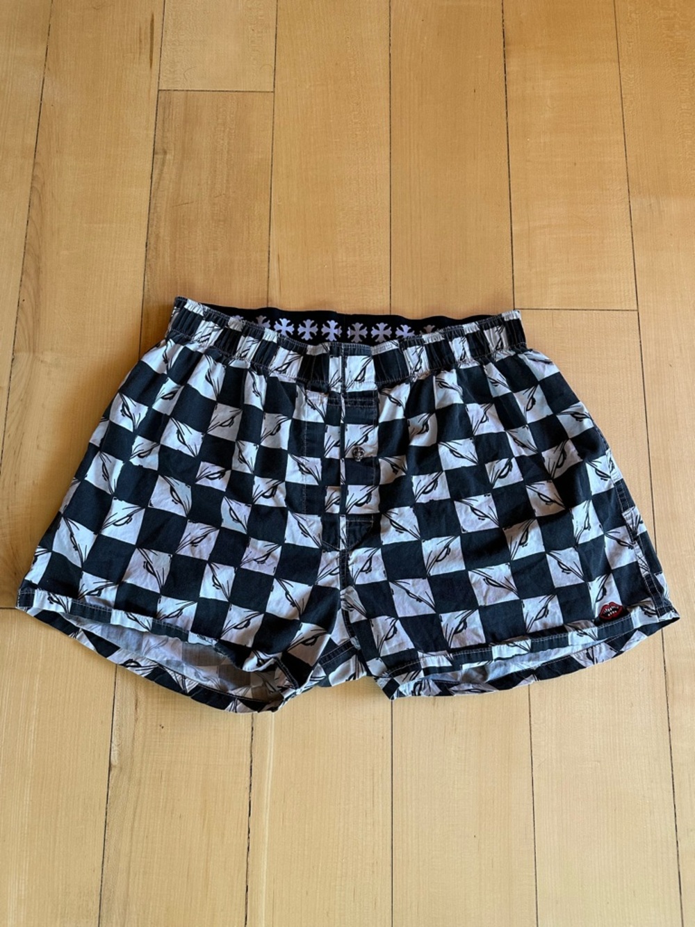 Chrome Hearts Black & White Checkered Shorts with Silver Button